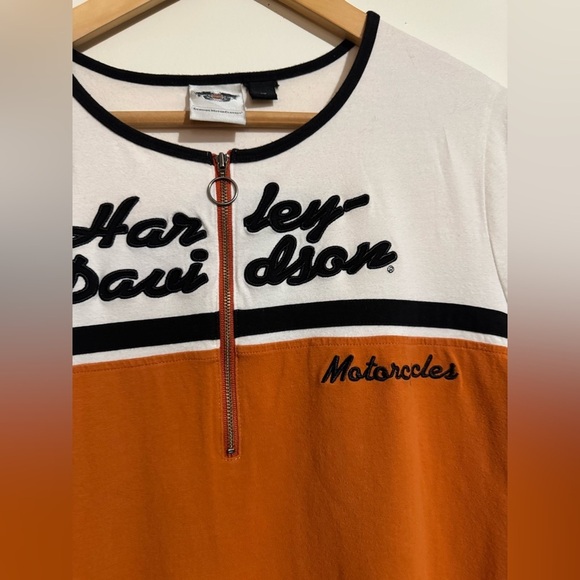 Harley-Davidson Motorcycle shirt Orange and Cream Tee 1W half zip - Picture 5 of 8